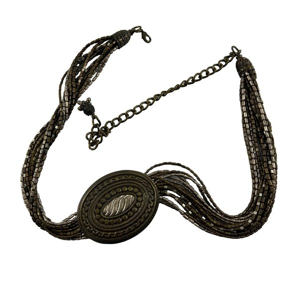Chicos Metal Medallion Belt Multistrand Beaded Chain Womens Bronze Color Boho - Picture 1 of 11